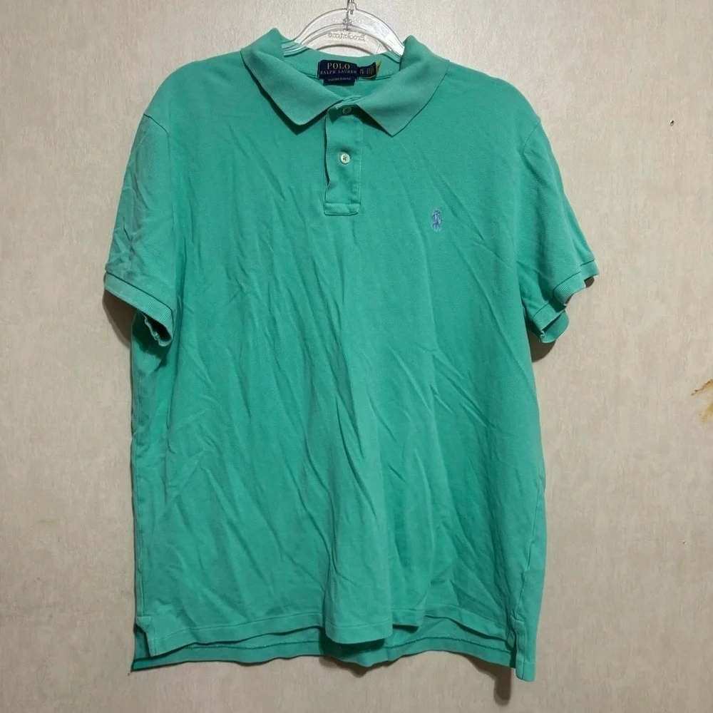Polo Ralph Lauren Green Purple Pony Cotton Custom Slim Fit Polo Shirt